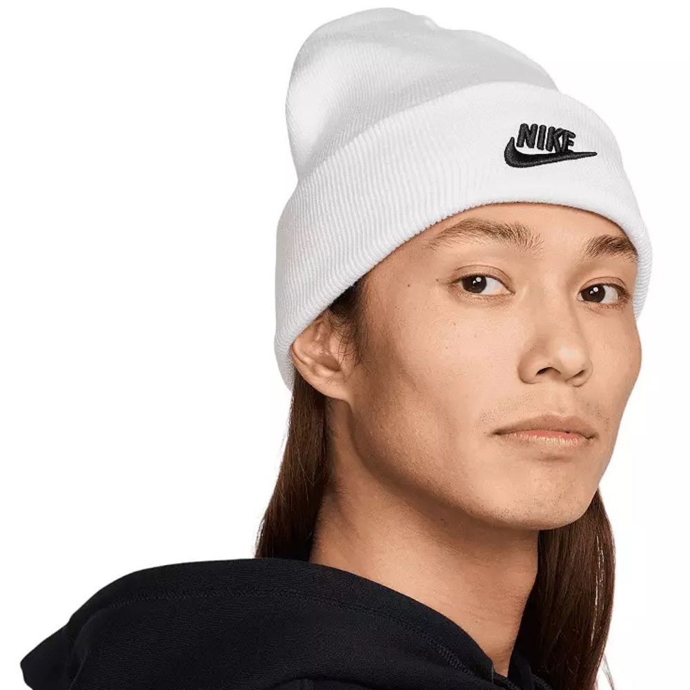 Nike White Knit Hat with Black Emblem